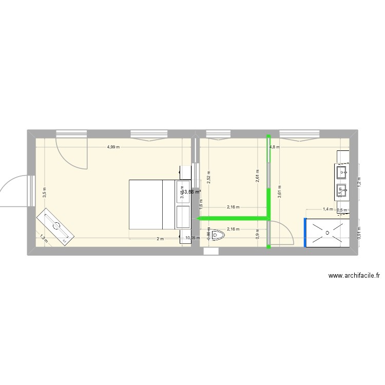 PROJET SUITE PARENTALE. Plan de 1 pièce et 34 m2