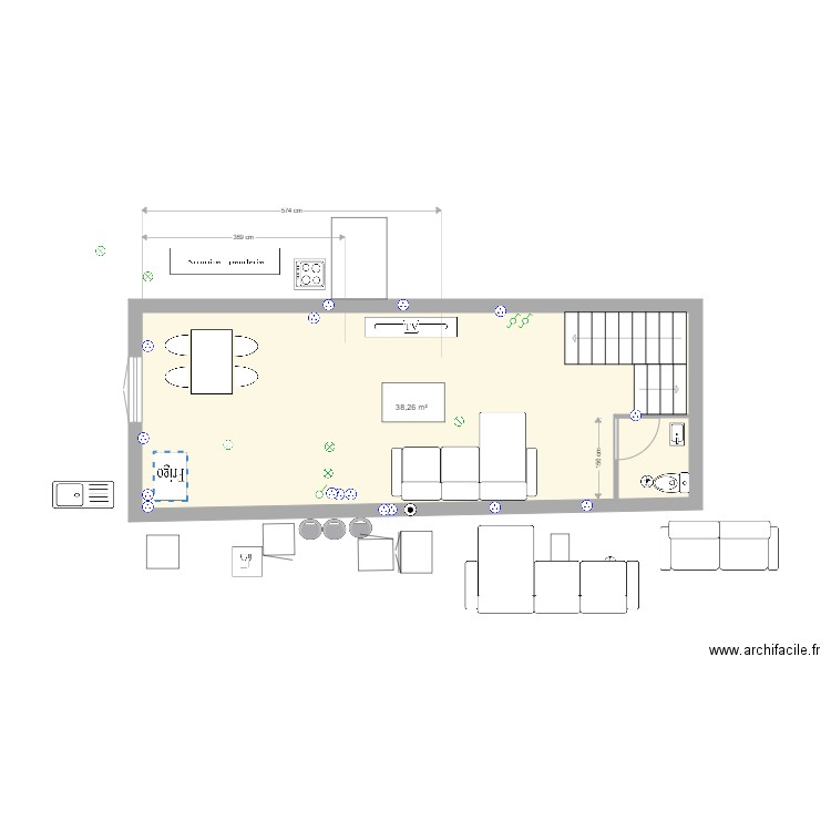 1 er etage 4 septembre cuisine FENETRE. Plan de 1 pièce et 38 m2