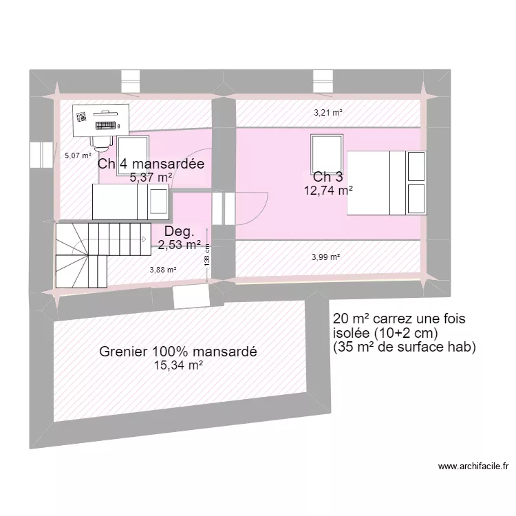 Poleymieux - division maison COMBLES AMENAGES. Plan de 