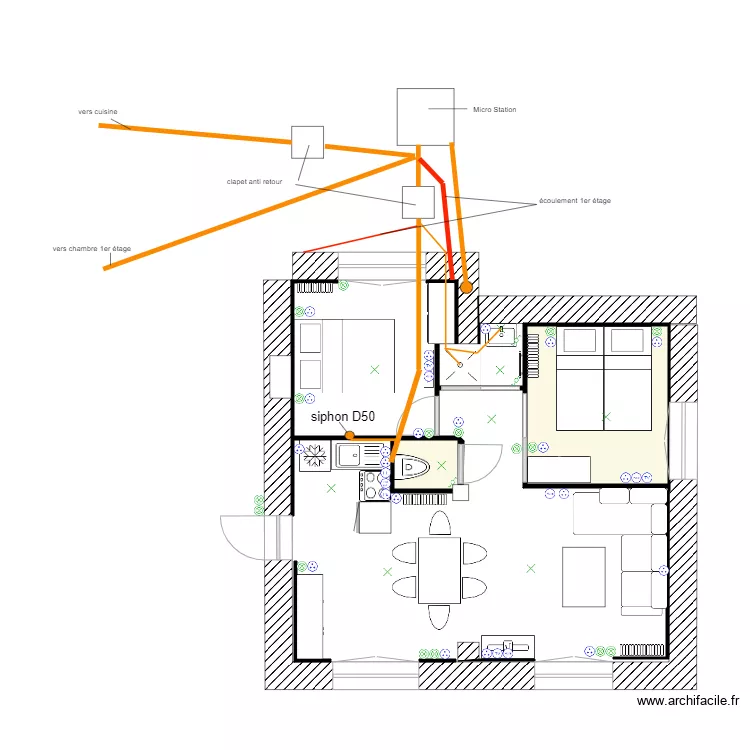rez de chaussee DEFINITIF ecoulements eaux us&eacute;es. Plan de 