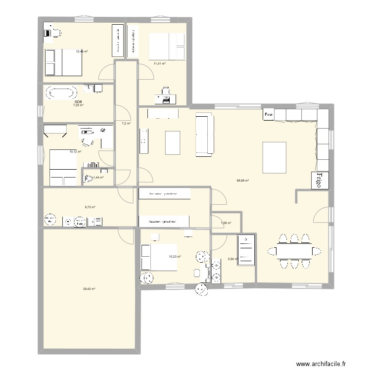 QUENTIN1.4. Plan de 12 pièces et 176 m2