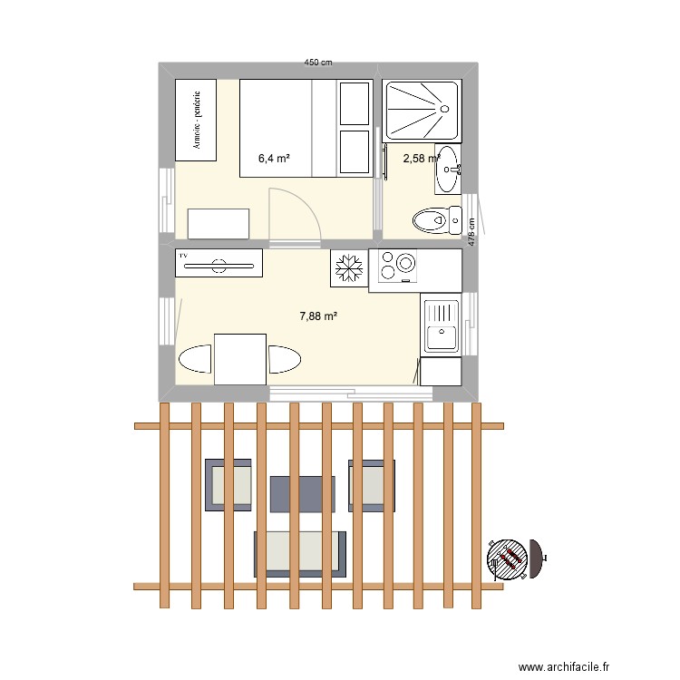 Jacques 1. Plan de 3 pièces et 17 m2