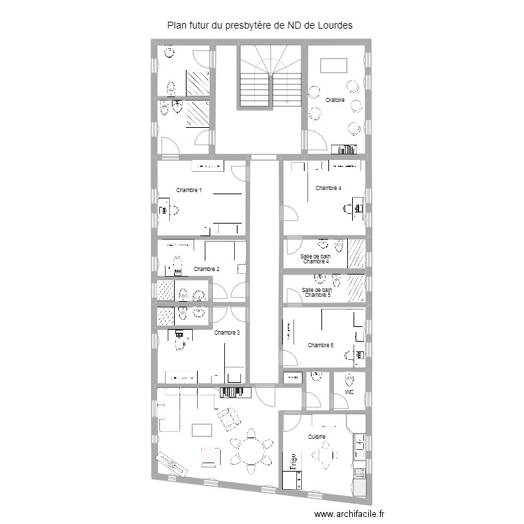 Plan futur du presbytère de ND de Lourdes. Plan de 14 pièces et 180 m2