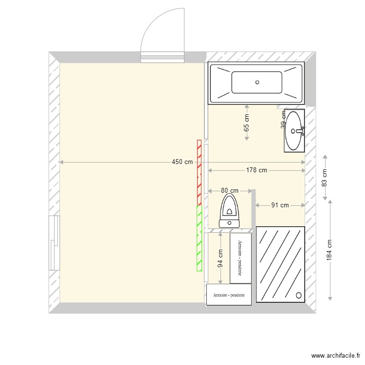 chambre sdb nov 21. Plan de 3 pièces et 19 m2