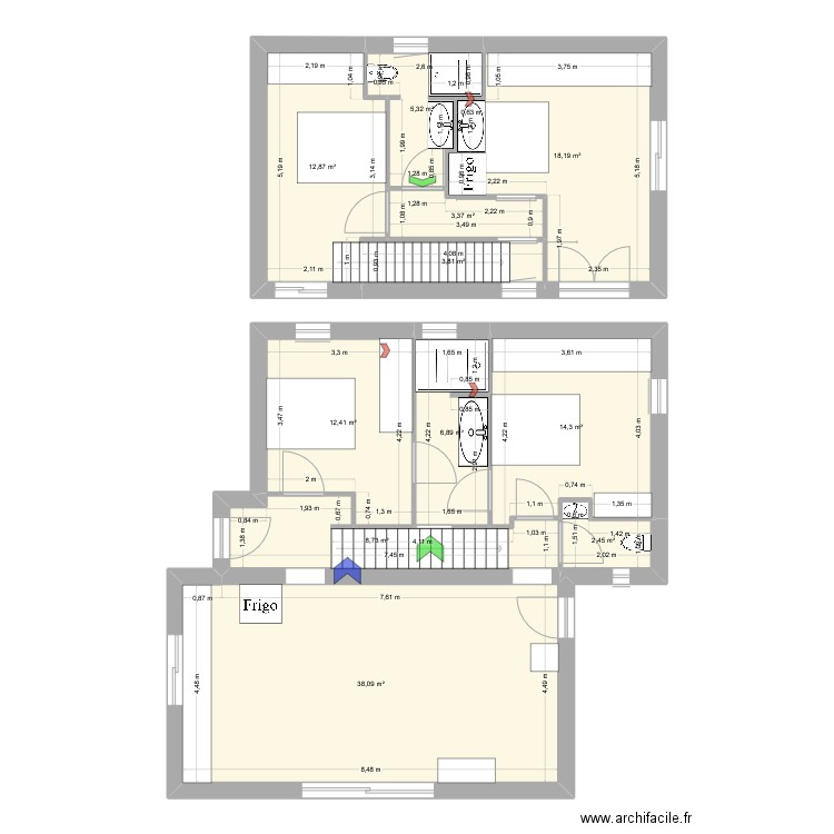 planRDC-Etage. Plan de 11 pièces et 126 m2