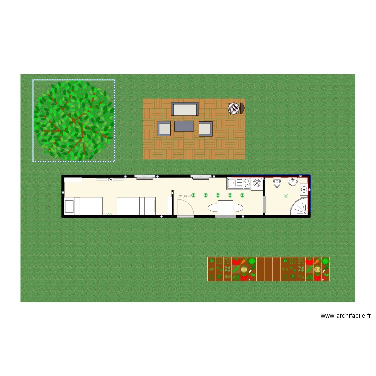 TINY HOUSE ETUDIANTS. Plan de 1 pièce et 22 m2