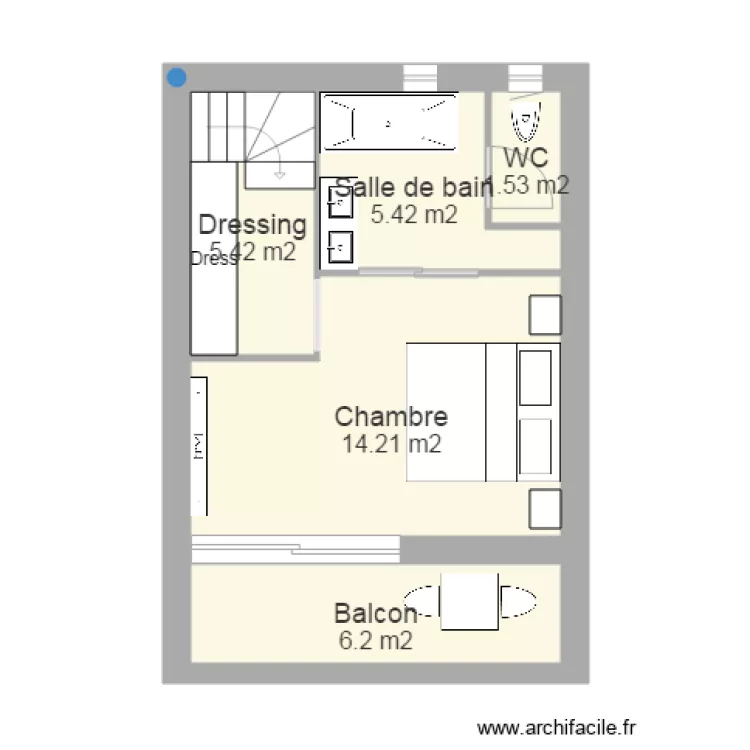 Etage 29m2 sur 47m2. Plan de 
