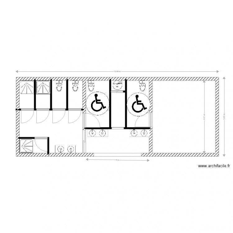 BLOC SANITAIRE GLOCK. Plan de 12 pièces et 53 m2