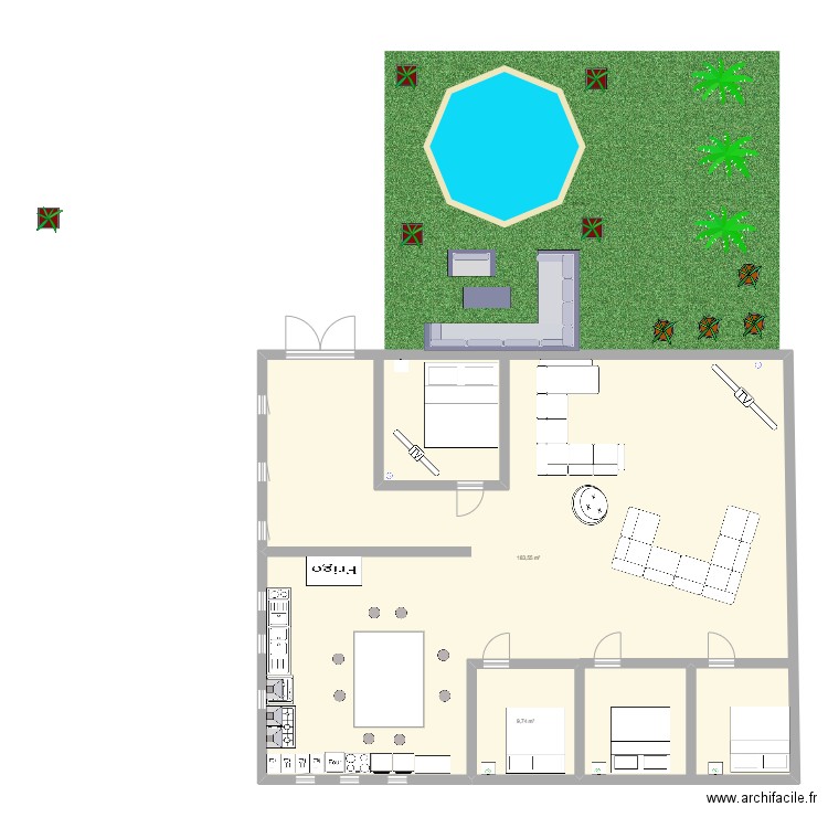 villa. Plan de 2 pièces et 193 m2