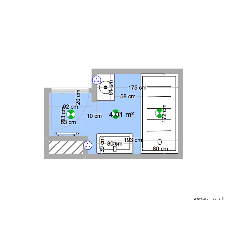 SDB Cecchi. Plan de 2 pièces et 4 m2