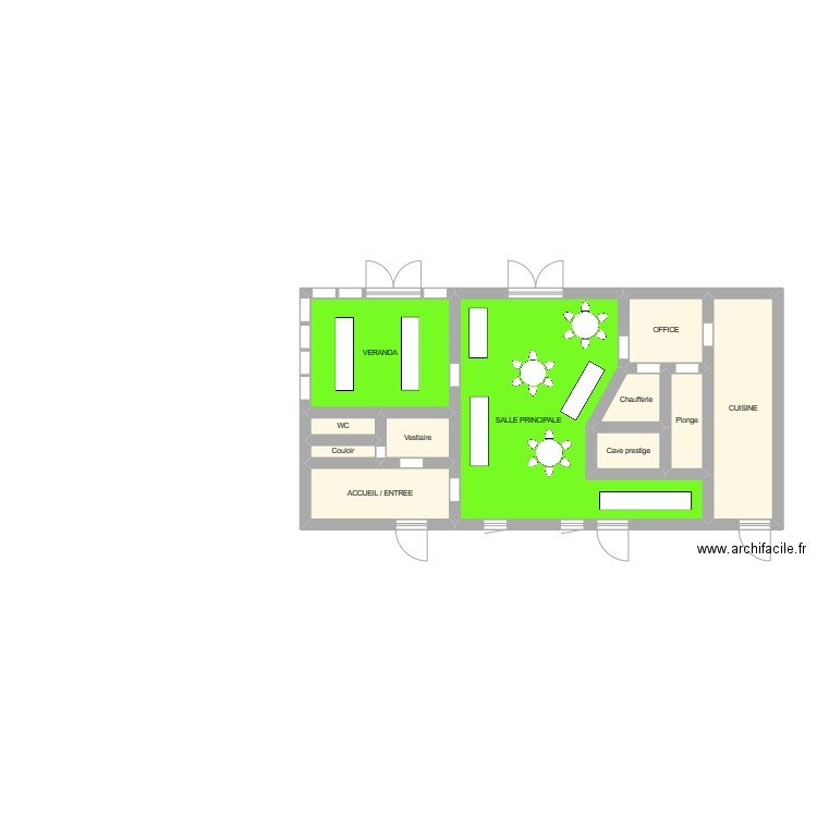 LPB RDC. Plan de 11 pièces et 58 m2