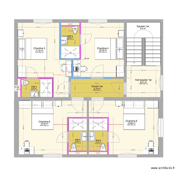 Projet Immeuble V6. Plan de 52 pièces et 366 m2