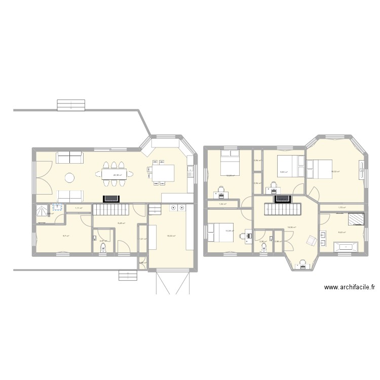 r+1 3. Plan de 22 pièces et 174 m2