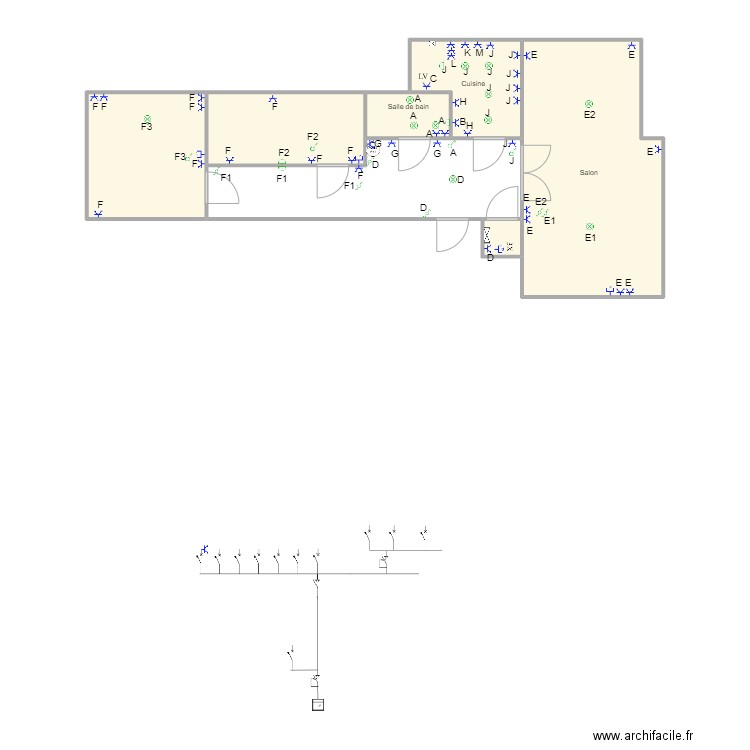 Nathalie Proximus appartement. Plan de 6 pièces et 47 m2