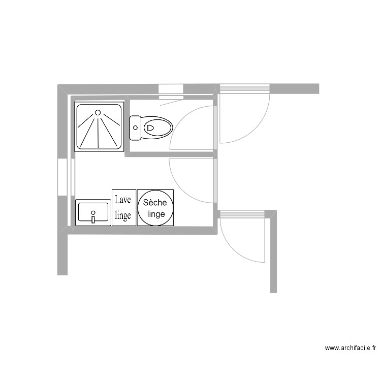 sdb-wc rdc4. Plan de 3 pièces et 5 m2