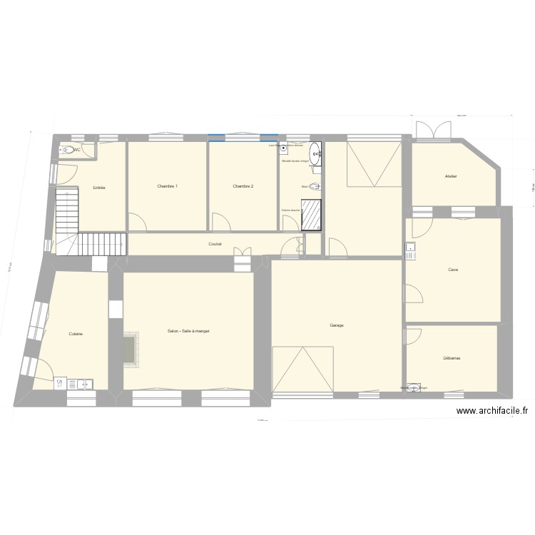 Salle de Bains RDC V2. Plan de 19 pièces et 234 m2