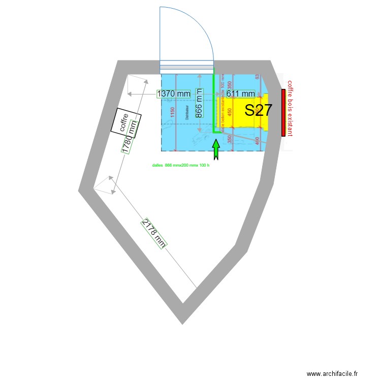 plan de masse EXISTANT  s27 CSO noiretable. Plan de 1 pièce et 6 m2