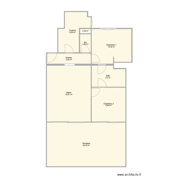 Californie base. Plan de 9 pièces et 82 m2