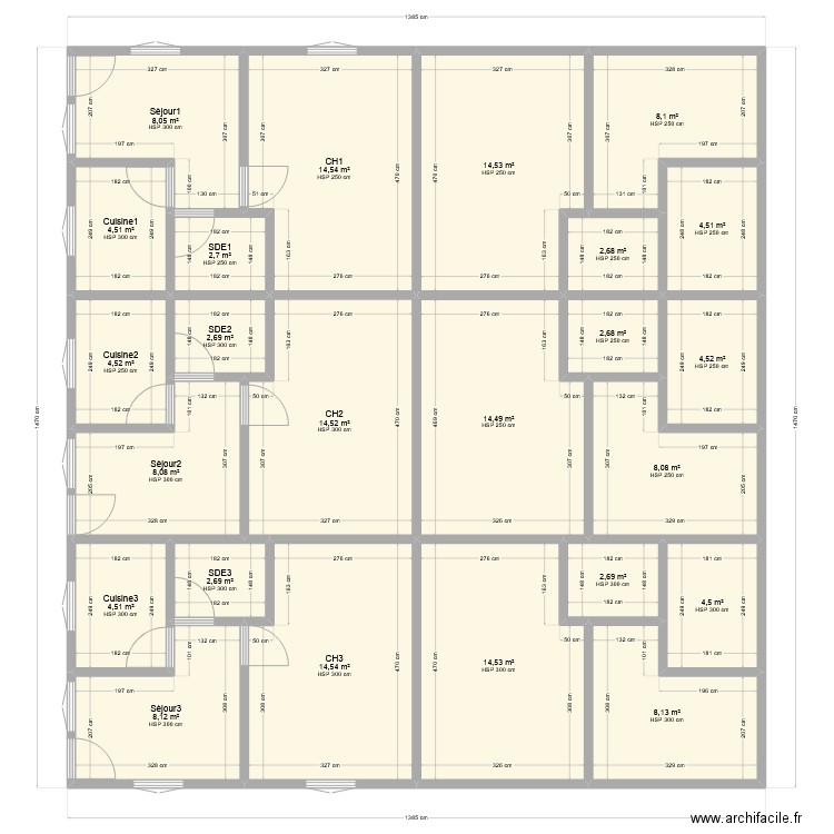 Zoetele1. Plan de 24 pièces et 179 m2