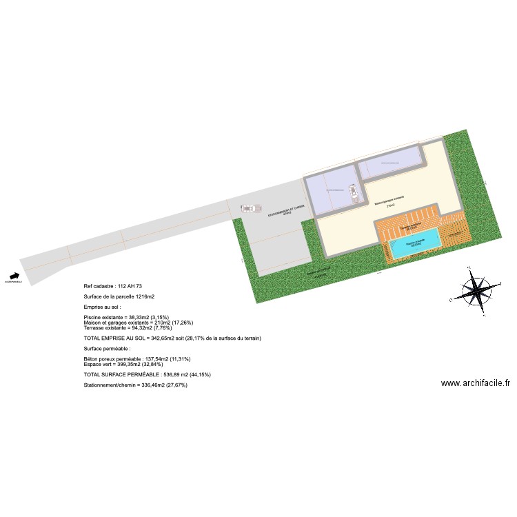 masse maison pour terrasse. Plan de 3 pièces et 355 m2