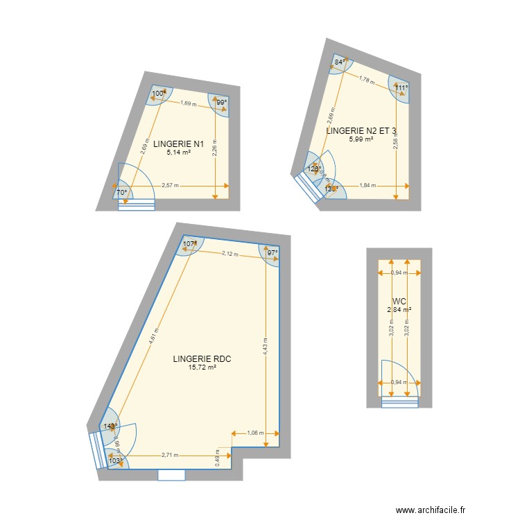 1er étage. Plan de 4 pièces et 30 m2