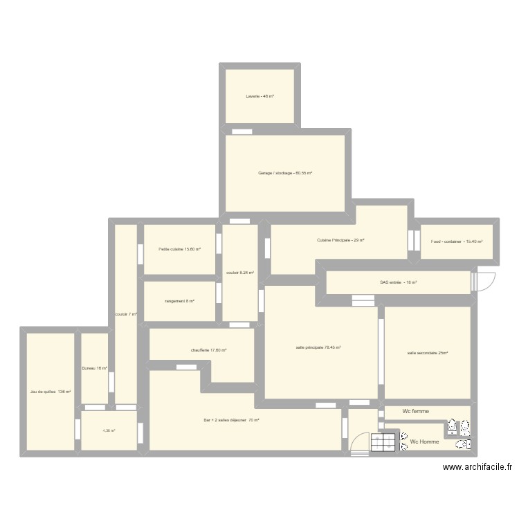 restaurant . Plan de 17 pièces et 172 m2