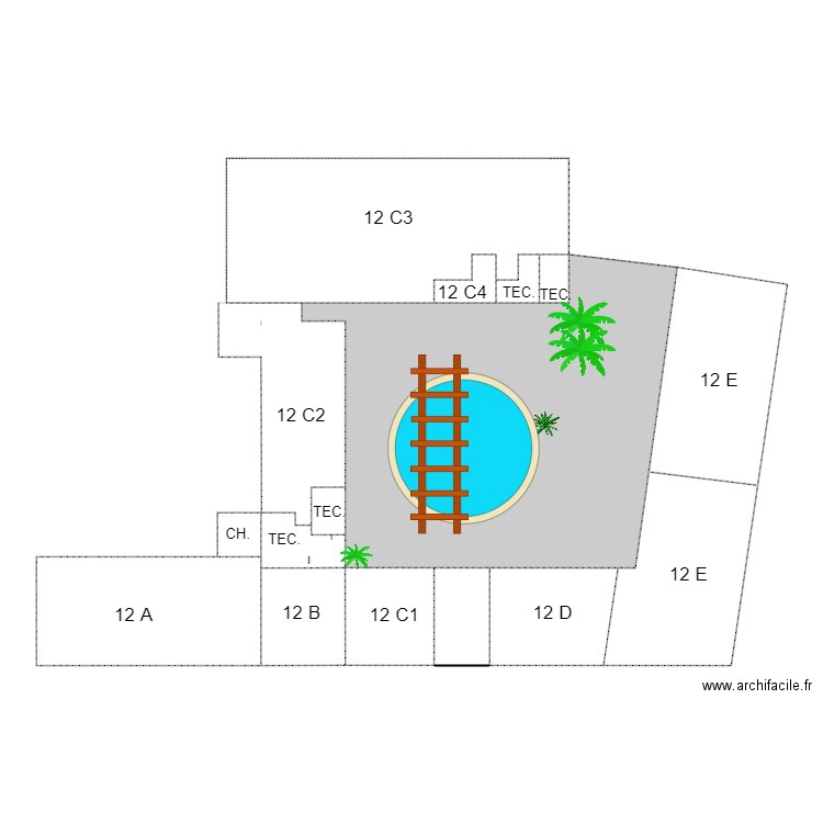 Forestell extérieur étang. Plan de 11 pièces et 200 m2