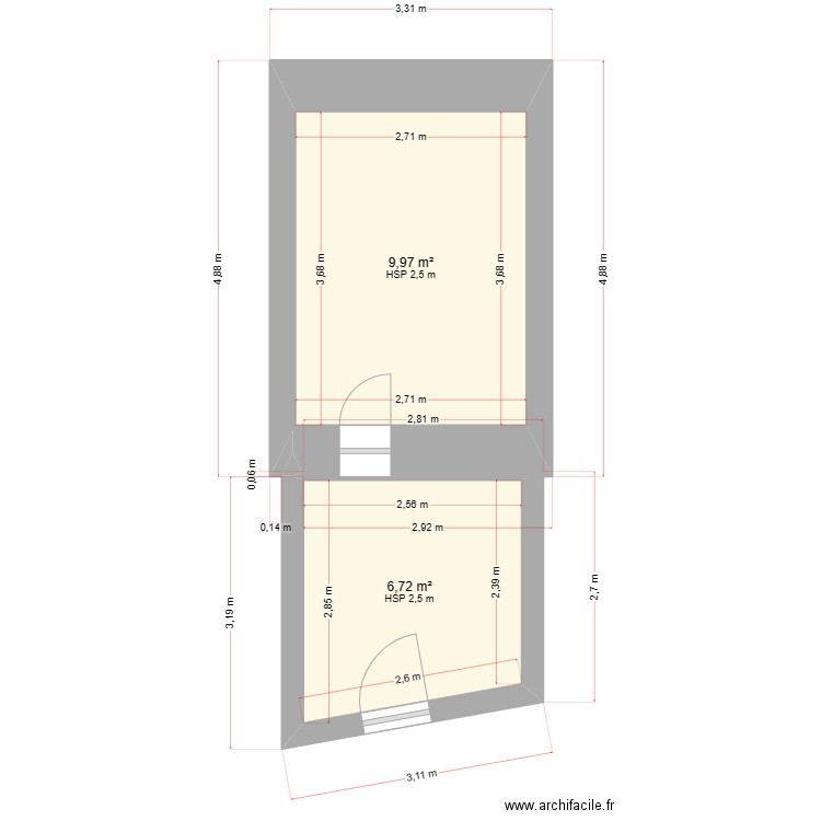 SONIA. Plan de 2 pièces et 17 m2