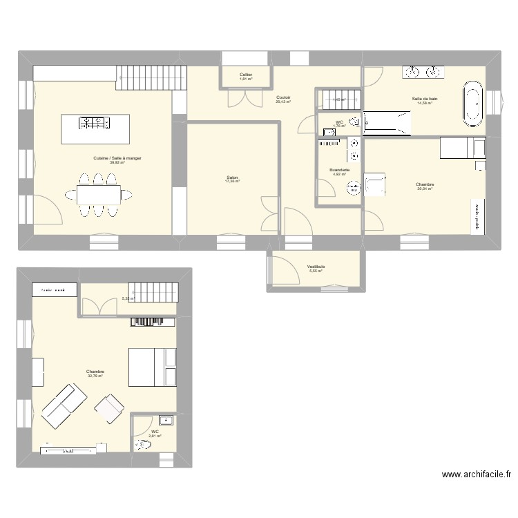MAISON. Plan de 13 pièces et 169 m2