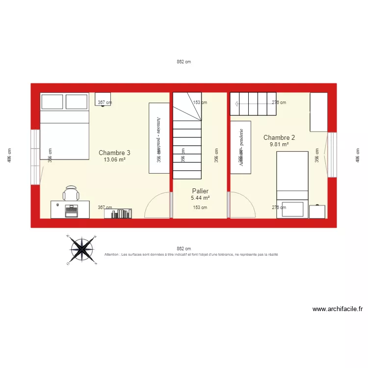 BI 2103 2&egrave;me &eacute;tage cot&eacute;. Plan de 