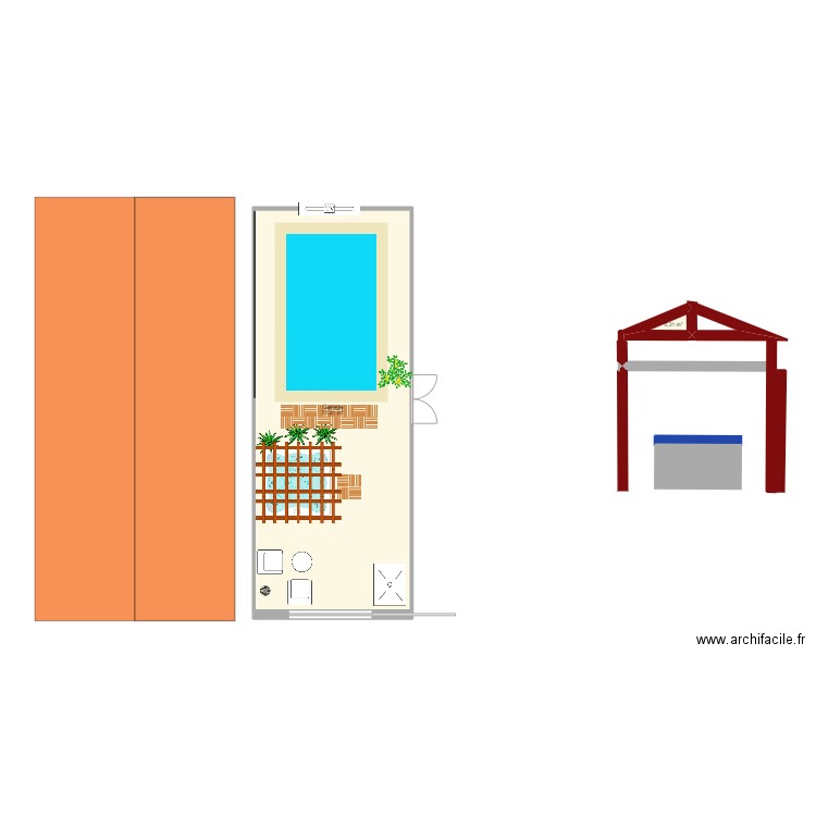 piscine. Plan de 3 pièces et 76 m2