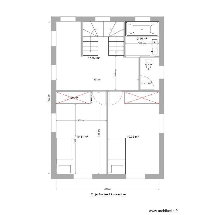 nantes 5. Plan de 6 pièces et 42 m2