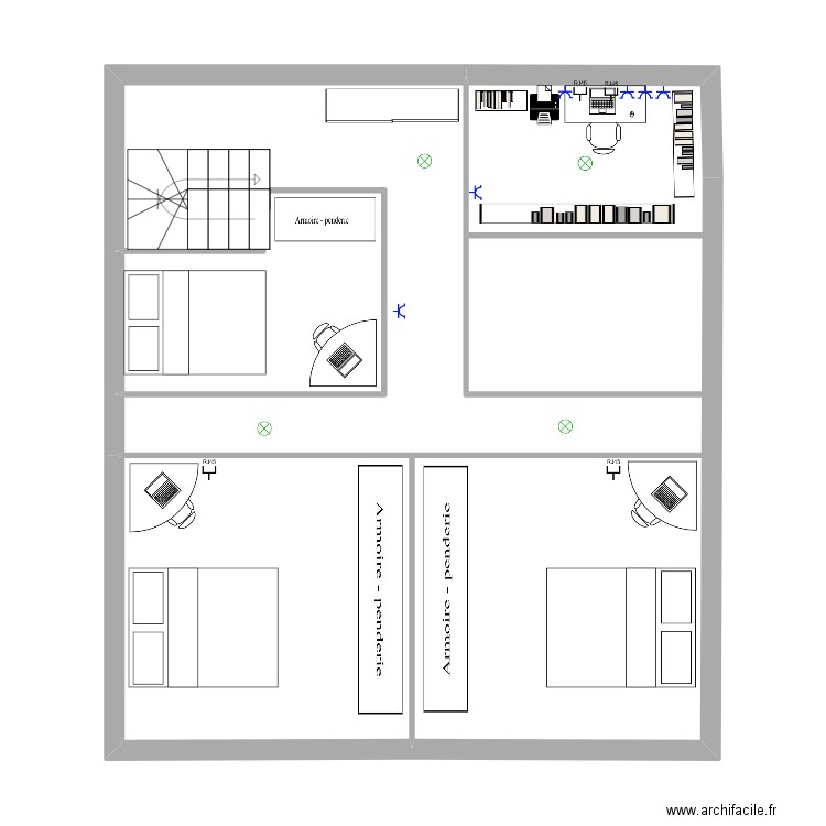 1er Etage. Plan de 3 pièces et 66 m2