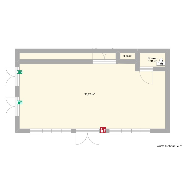 LA HALLE. Plan de 3 pièces et 38 m2