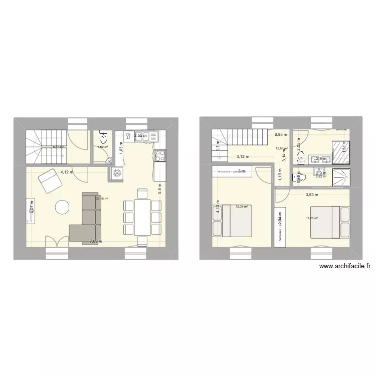 Dievet. Plan de 7 Pièces et 80 m²