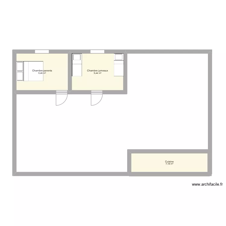 Aminata. Plan de 3 pièces et 26 m²