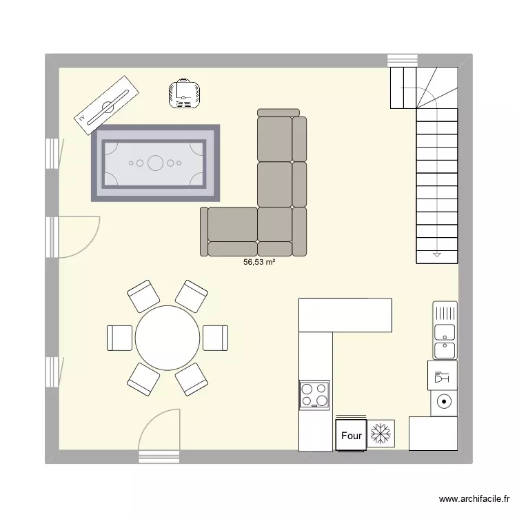 rez'de chaussee. Plan de 1 Pièce et 57 m²