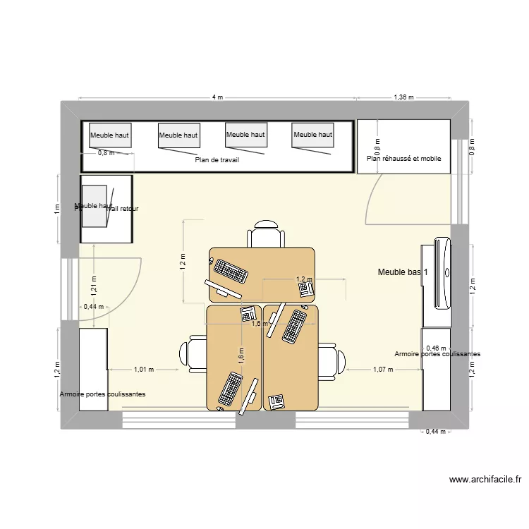 Bureau OFAC version 3. Plan de 1 pièce et 23 m²