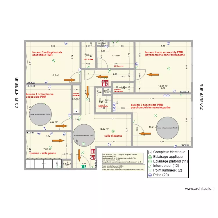 Cabinet Le Village am&eacute;nag&eacute;. Plan de 14  et 80 m²