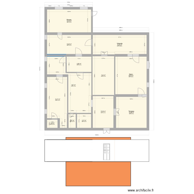 MAISON VOUTEAU. Plan de 13 pièces et 148 m2