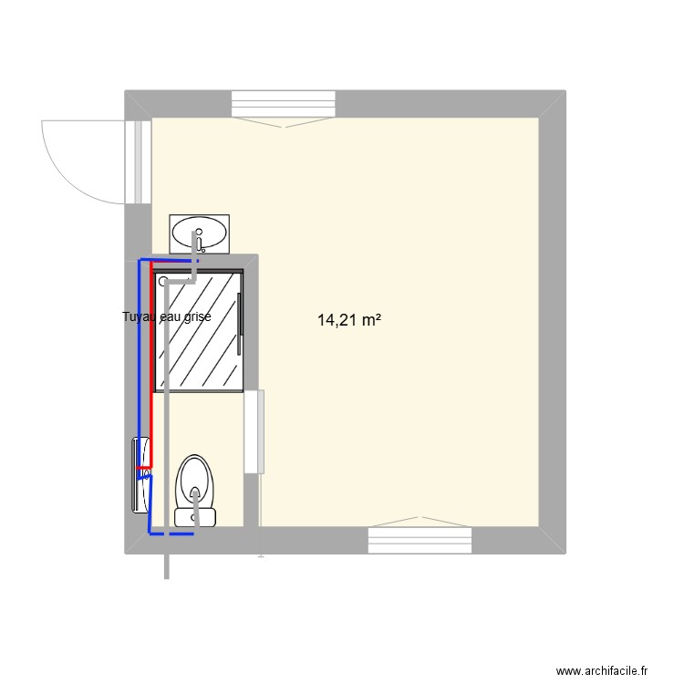 chambre parentale. Plan de 1 pièce et 14 m2