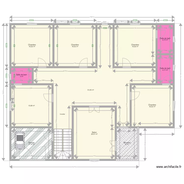 Plan de fondation d\'une maison de 5 pi&eacute;ces. Plan de 12  et 180 m²