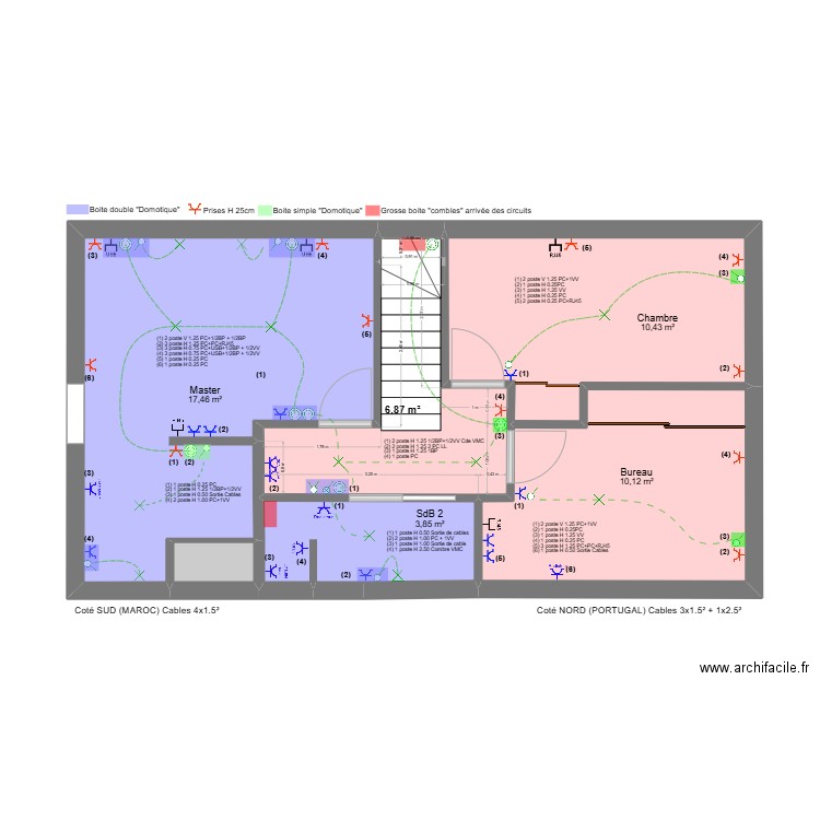 PAM etage Electricité. Plan de 6 pièces et 49 m2