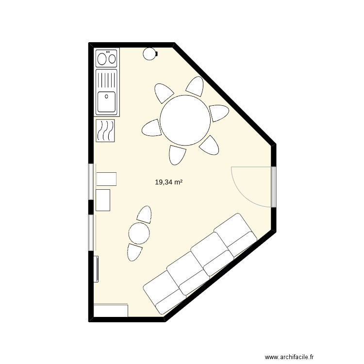 plan réaménagement salle. Plan de 1 pièce et 19 m2