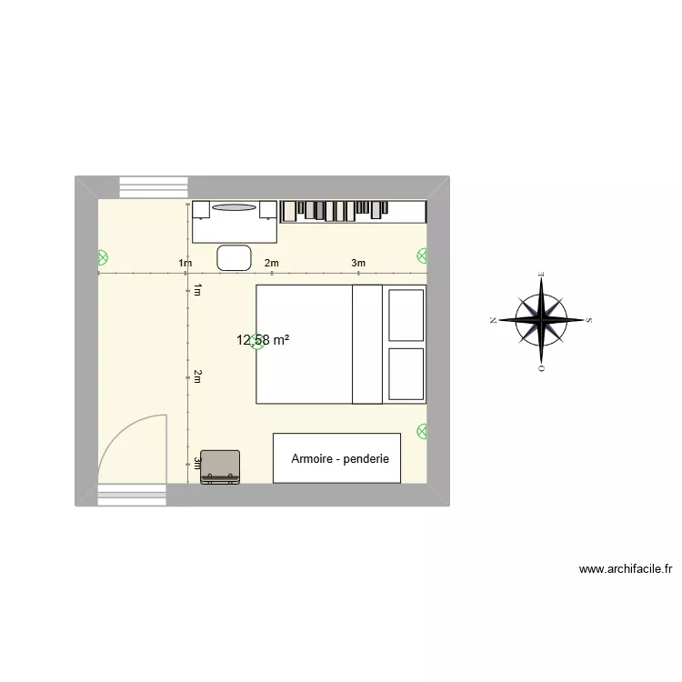 @CHAMBRE_GAUPE. Plan de 1  et 13 m²