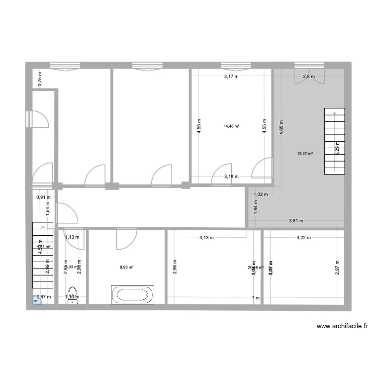 Rez de jardin EDL. Plan de 6  et 70 m²
