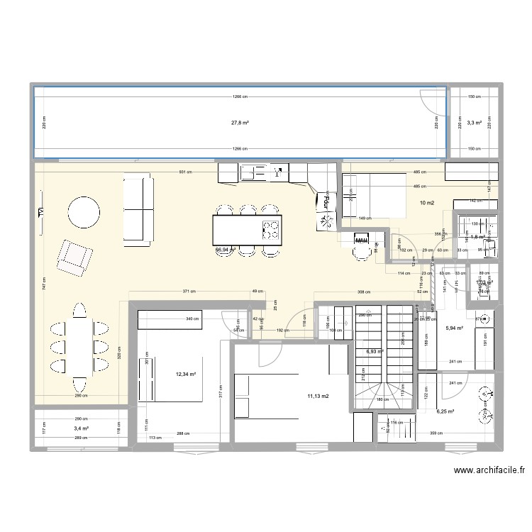 montchat 1er etage T5- aménagement suite parentale - travaux. Plan de 10 pièces et 136 m2
