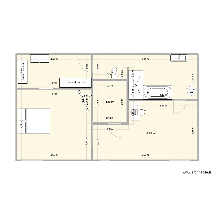 2eme. Plan de 3 pièces et 72 m2