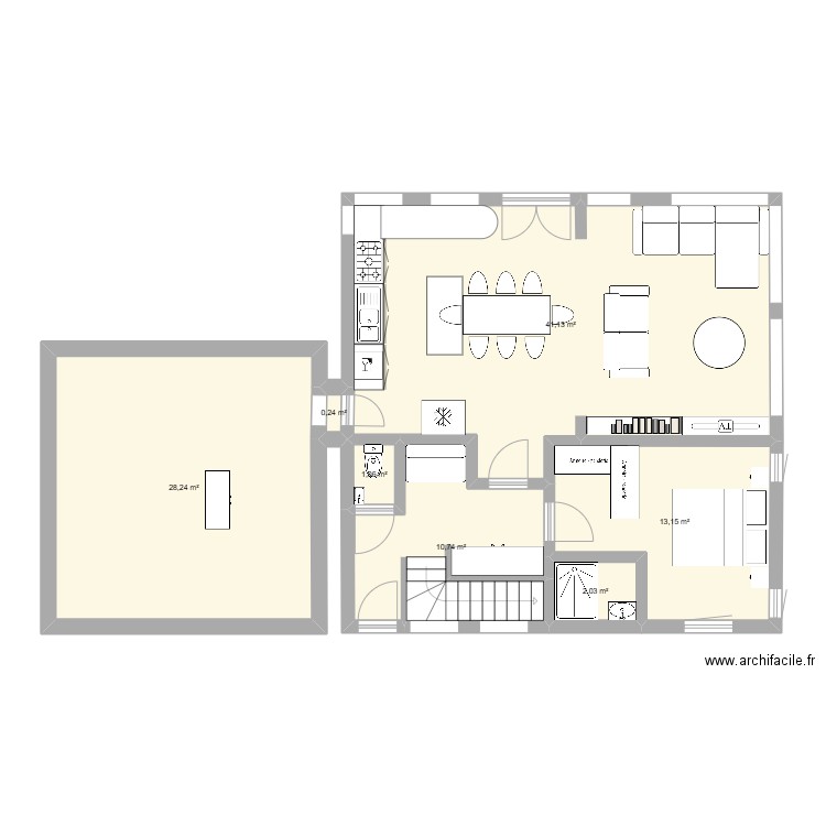 RDC P2. Plan de 7 pièces et 97 m2