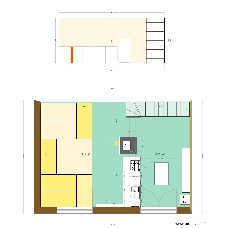 oppidum cuisine. Plan de 2 pièces et 49 m2